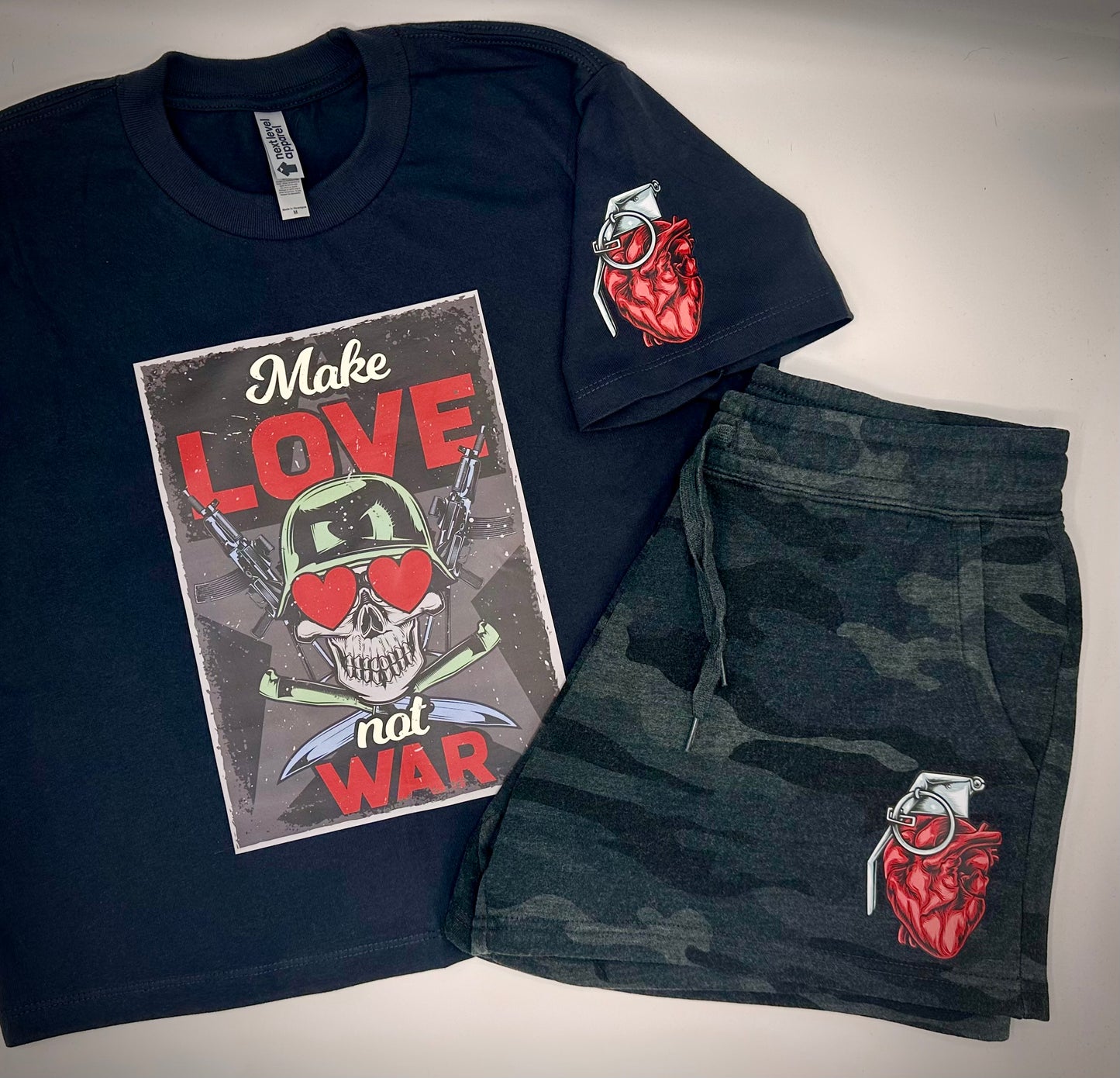 Women's Matching "Make Love Not War" Shirt & Shorts set