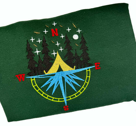Embroidered Camping Compass Gildan Sweatshirt